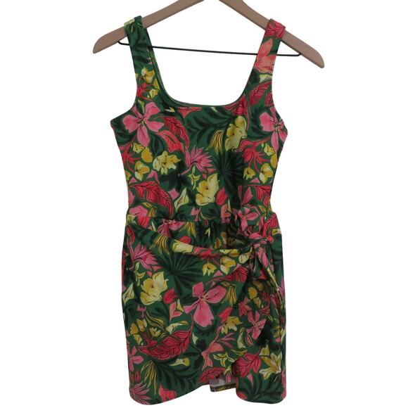 Old Navy Womens Sz S Green Pink Tropical Floral One-Piece Bathing Suit Tie Waist - Picture 1 of 8